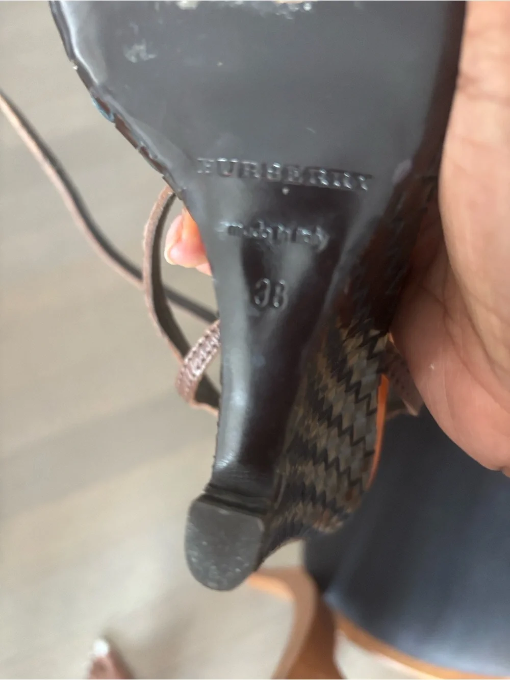 Burberry Orange and Brown Braided Leather Wedge Sandal
